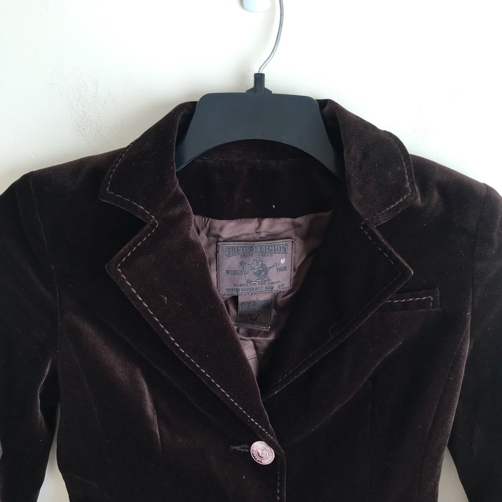 True Religion Brown Velvet Embroidered Blazer - Picture 3 of 5